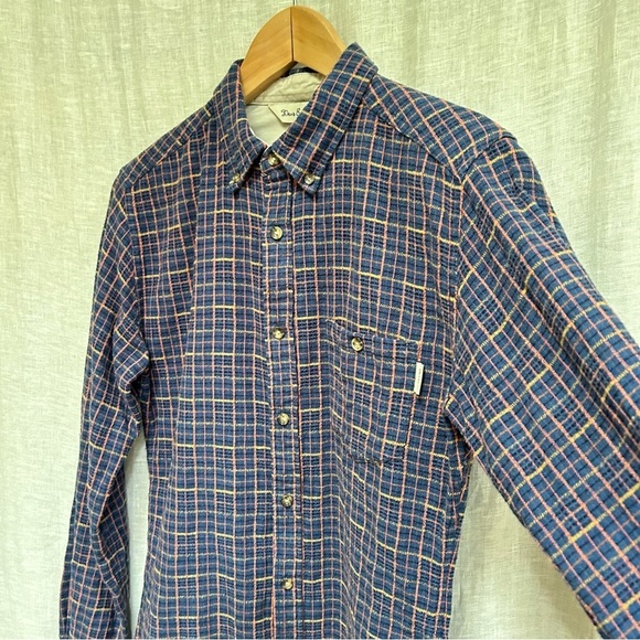 Deus ex machina long sleeve button up textured plaid shirt blue size small - Picture 7 of 15